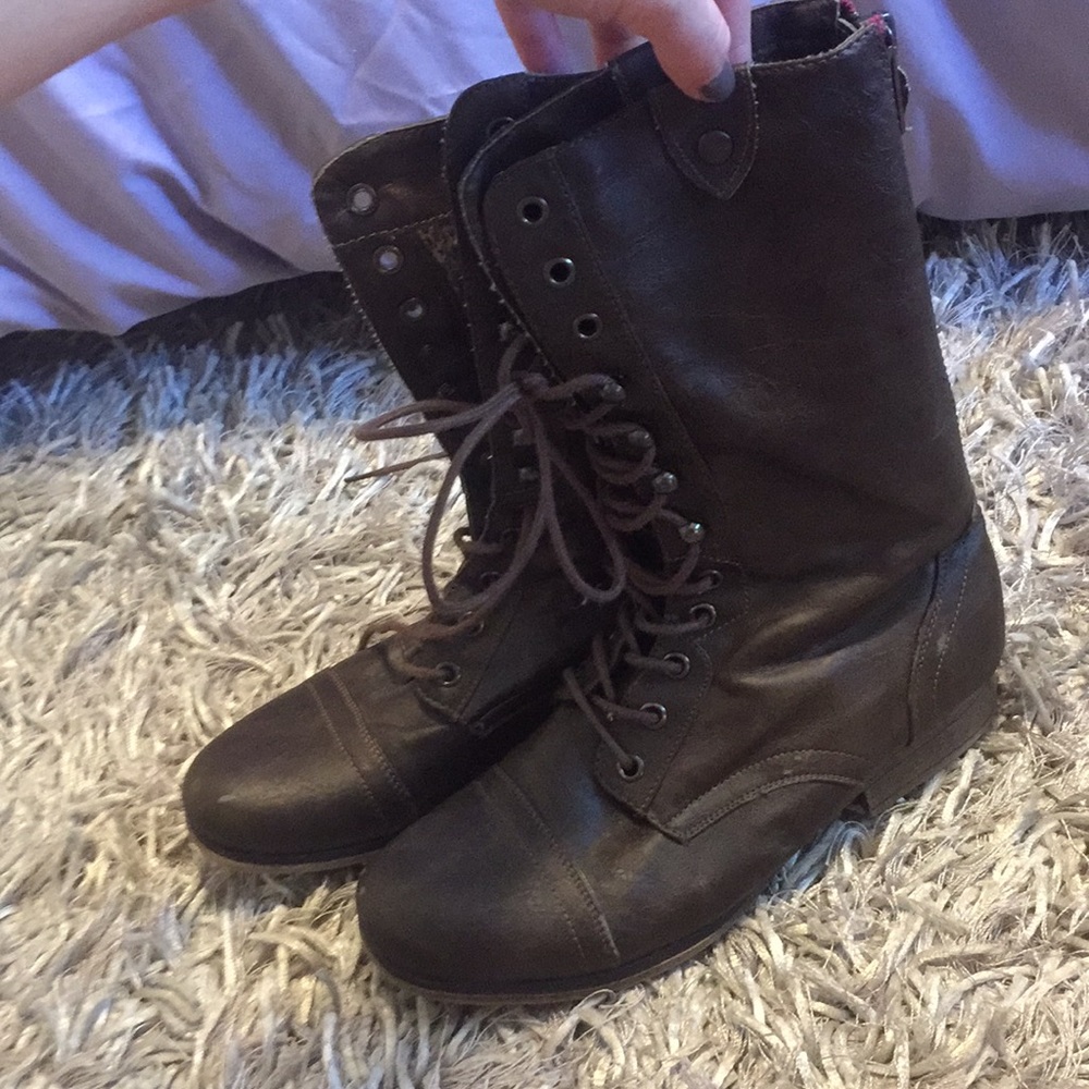Brown combat boots
